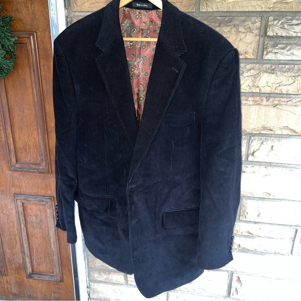 LRL Ralph Lauren Mens Black Sport Coat Two Button Casual 44L Cotton Corduroy